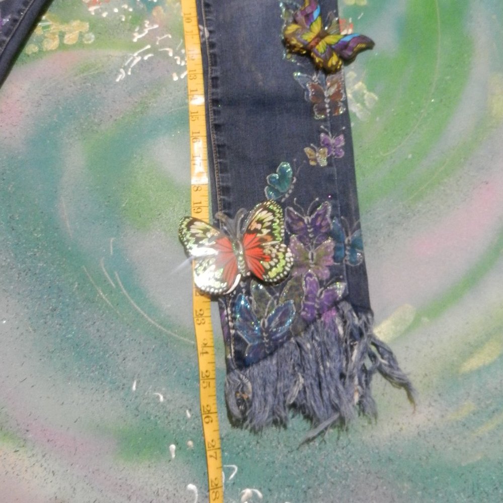 OOAK Metamorphosis butterfly statement jeans hand painted artisan denim SMALL - Picture 8 of 16